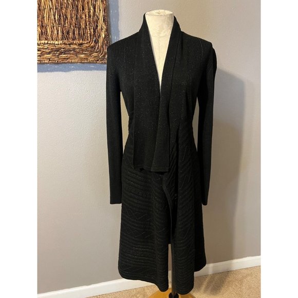 Julie Brown Long Cardigan Sweater Duster S Small Black Shimmer Washable NEW - Picture 4 of 15